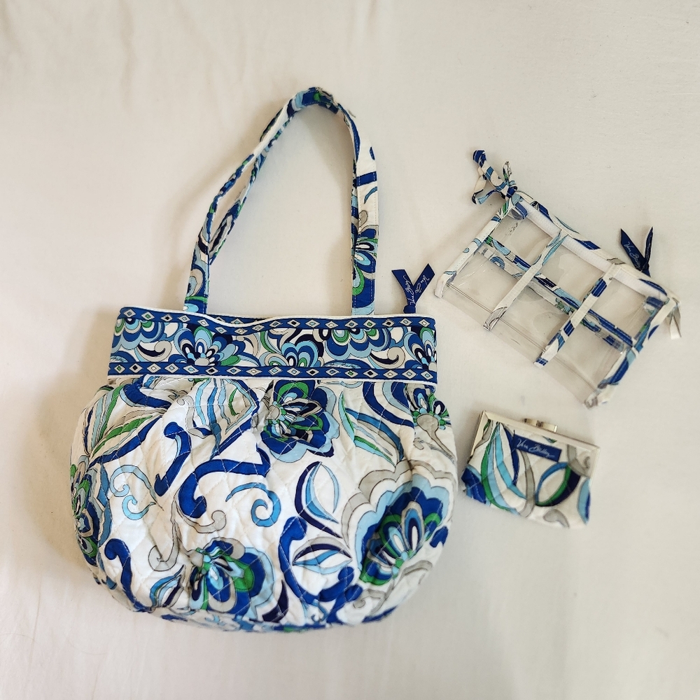 Vera Bradley Mediterranean Paisley shoulder bag coin purse makeup pouch white
